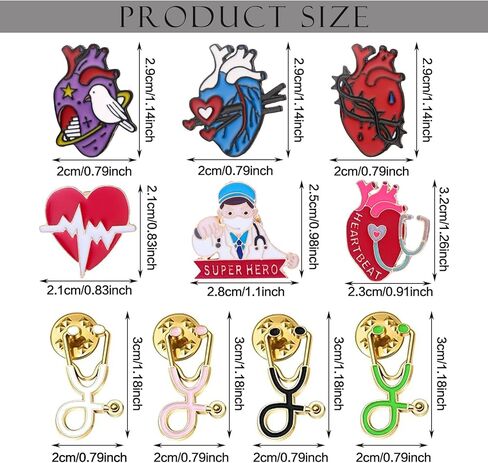Stethoscope Brooch Pins and Anatomical Heart Pin Set Enamel Lapel Pin Clothing Bags Decoration Brooch for Girls Medical Students Doctor Nurse Gift 10Pcs in Saudi Arabia