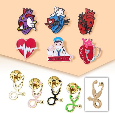Stethoscope Brooch Pins and Anatomical Heart Pin Set Enamel Lapel Pin Clothing Bags Decoration Brooch for Girls Medical Students Doctor Nurse Gift 10Pcs in Saudi Arabia