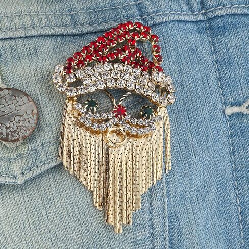 LUX ACCESSORIES Gold Tone Santa Green Red Crystal Rhinestones Fashion Pin in Saudi Arabia