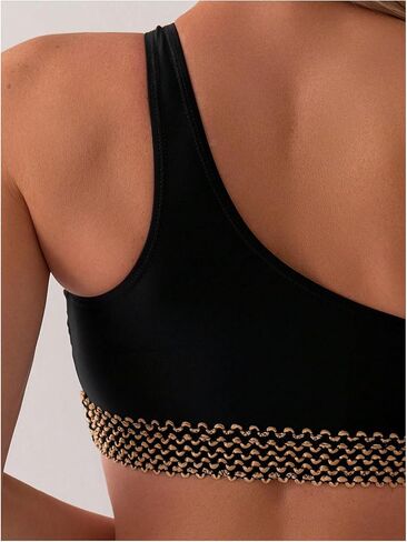 Milumia Women's One Shoulder Bikini Top Cut Out Ring Stitch Detail Swimsuit Tops Swimwear in Saudi Arabia