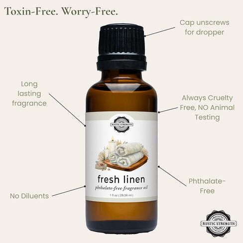 زيت عطري خالٍ من الفثالات بقوة ريفية، كتان طازج، غير سام، متوافق مع الدعامة 65، آمن للمنزل والغسيل والاستخدام الشخصي، 1 أونصة in Kuwait