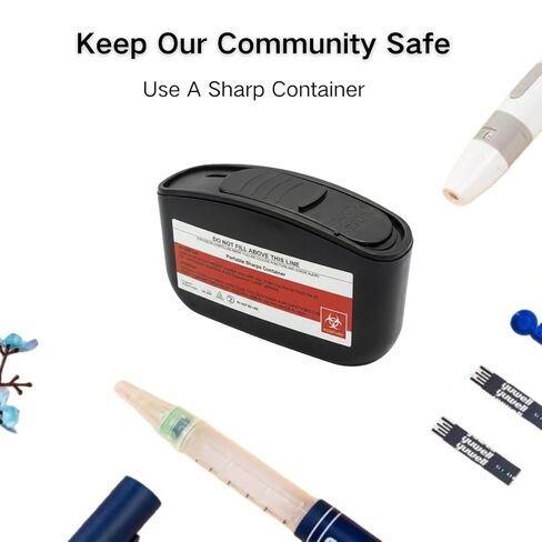 حاوية الأدوات الحادة المحمولة للسفر والاستخدام المنزلي، صندوق التخلص من الإبر بحجم الجيب لإبر قلم الأنسولين والمشارط وشرائط الاختبار، قفل بيد واحدة، حاوية التخلص من الأدوات الحادة ذات المخاطر البيولوجية (أسود) in Kuwait