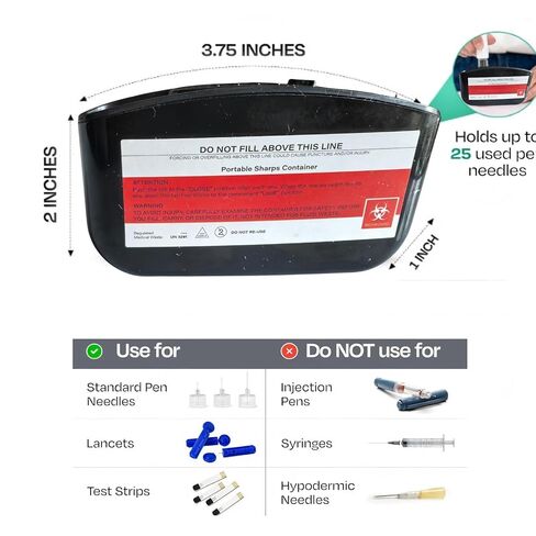 حاوية الأدوات الحادة المحمولة للسفر والاستخدام المنزلي، صندوق التخلص من الإبر بحجم الجيب لإبر قلم الأنسولين والمشارط وشرائط الاختبار، قفل بيد واحدة، حاوية التخلص من الأدوات الحادة ذات المخاطر البيولوجية (أسود) in Kuwait