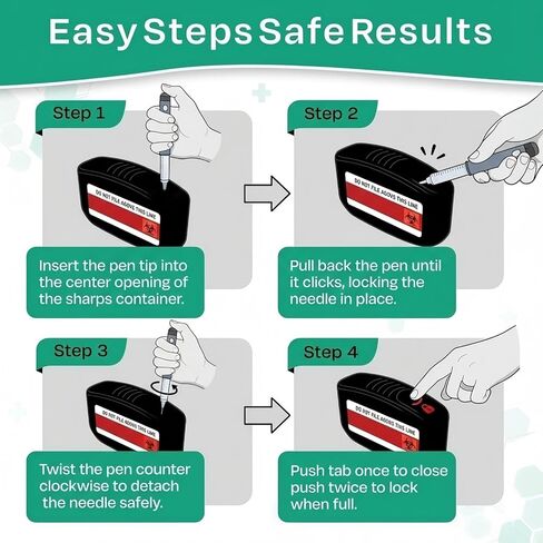حاوية الأدوات الحادة المحمولة للسفر والاستخدام المنزلي، صندوق التخلص من الإبر بحجم الجيب لإبر قلم الأنسولين والمشارط وشرائط الاختبار، قفل بيد واحدة، حاوية التخلص من الأدوات الحادة ذات المخاطر البيولوجية (أسود) in Kuwait
