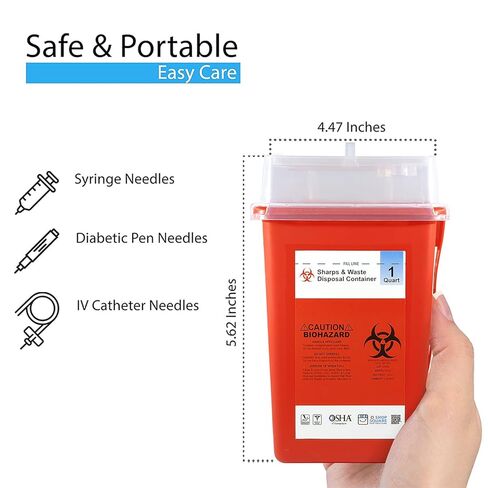 Sharps Container, Sharps Containers for Home Use, Needle Disposal Containers, Sharps Disposal Container, Biohazard Containers - 1 Quart - 3 Pack with 3 Small Sharps Containers with Locking Mechanism in Saudi Arabia