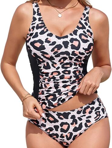 Tankini Swimsuits for Women Swimwear with Shirring Details High Waist Tummy Control Bottoms Push Up Underwire Top in Saudi Arabia