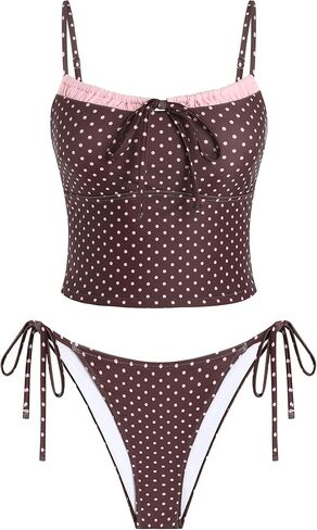 ZAFUL إمرأة لطيف Tankini ملابس السباحة القماش القطني قطعتين الأزهار Tankinis مجموعات Y2K اللون كتلة المايوه مع التعادل الجانب السفلي in Saudi Arabia