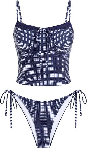 ZAFUL إمرأة لطيف Tankini ملابس السباحة القماش القطني قطعتين الأزهار Tankinis مجموعات Y2K اللون كتلة المايوه مع التعادل الجانب السفلي in Saudi Arabia