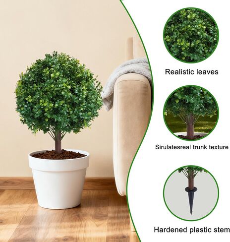 23.6" Artificial Boxwood Topiary Ball Trees, 2 Pack UV Resistant Artificial Plants Outdoor, Boxwood Balls with Ground Spike, Fake Plants for Front Porch Decor, Outdoor, Indoor (Green) in Saudi Arabia