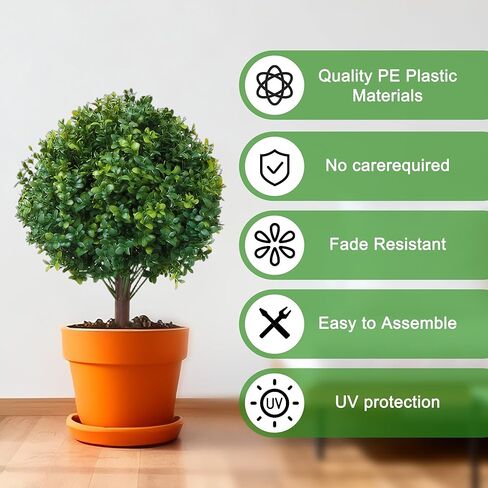 23.6" Artificial Boxwood Topiary Ball Trees, 2 Pack UV Resistant Artificial Plants Outdoor, Boxwood Balls with Ground Spike, Fake Plants for Front Porch Decor, Outdoor, Indoor (Green) in Saudi Arabia