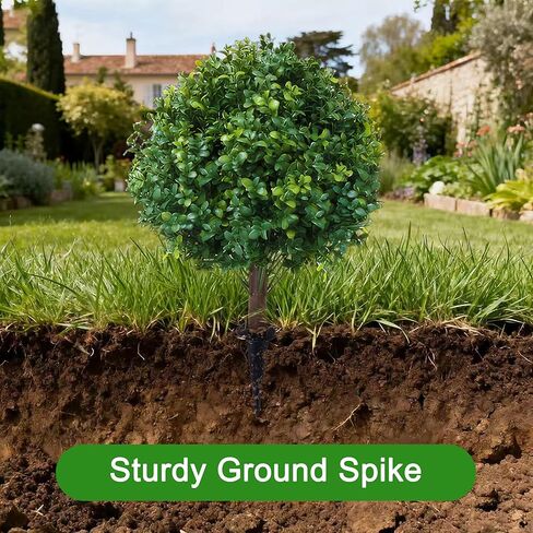 23.6" Artificial Boxwood Topiary Ball Trees, 2 Pack UV Resistant Artificial Plants Outdoor, Boxwood Balls with Ground Spike, Fake Plants for Front Porch Decor, Outdoor, Indoor (Green) in Saudi Arabia