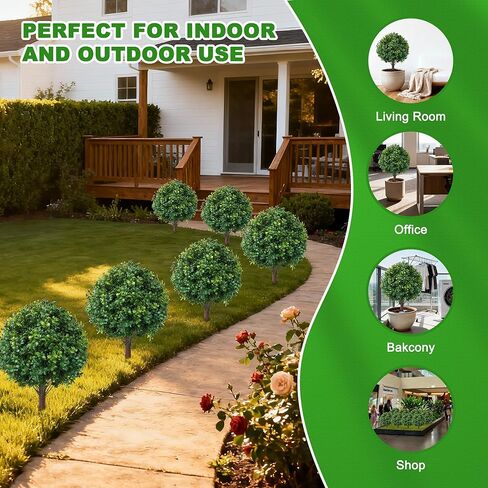 23.6" Artificial Boxwood Topiary Ball Trees, 2 Pack UV Resistant Artificial Plants Outdoor, Boxwood Balls with Ground Spike, Fake Plants for Front Porch Decor, Outdoor, Indoor (Green) in Saudi Arabia
