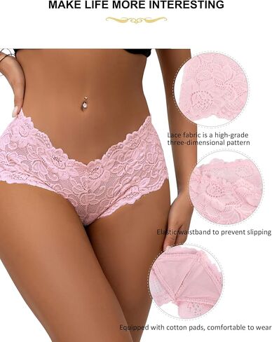 ohmydear Womens Floral Lace Boyshorts Sexy Cheeky Panties Underwear Plus Size Hipster Briefs S-5XL in Saudi Arabia
