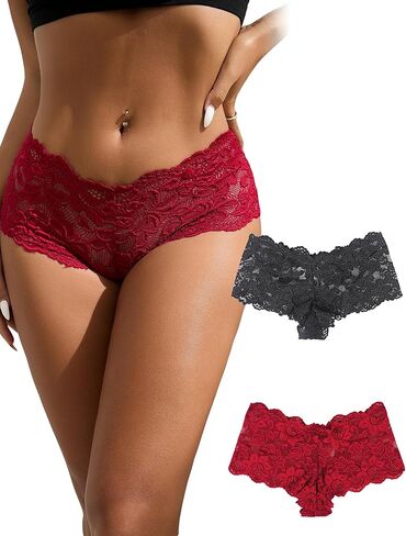 ohmydear Womens Floral Lace Boyshorts Sexy Cheeky Panties Underwear Plus Size Hipster Briefs S-5XL in Saudi Arabia