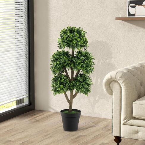 GOFLAME 45" Artificial Boxwood Topiary Ball Tree, Faux 5-Ball Potted Topiary Plant in Cement-Filled Pot, Indoor Outdoor Greenery Decorative Topiary Tree for Home, Office, Front Porch in Saudi Arabia
