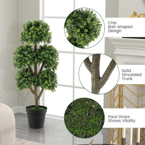 GOFLAME 45" Artificial Boxwood Topiary Ball Tree, Faux 5-Ball Potted Topiary Plant in Cement-Filled Pot, Indoor Outdoor Greenery Decorative Topiary Tree for Home, Office, Front Porch in Saudi Arabia