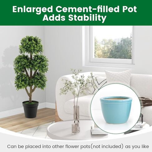 GOFLAME 45" Artificial Boxwood Topiary Ball Tree, Faux 5-Ball Potted Topiary Plant in Cement-Filled Pot, Indoor Outdoor Greenery Decorative Topiary Tree for Home, Office, Front Porch in Saudi Arabia