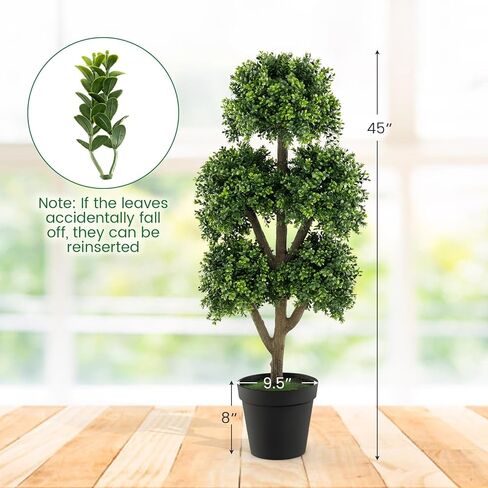 GOFLAME 45" Artificial Boxwood Topiary Ball Tree, Faux 5-Ball Potted Topiary Plant in Cement-Filled Pot, Indoor Outdoor Greenery Decorative Topiary Tree for Home, Office, Front Porch in Saudi Arabia