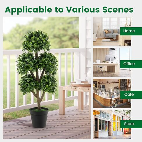 GOFLAME 45" Artificial Boxwood Topiary Ball Tree, Faux 5-Ball Potted Topiary Plant in Cement-Filled Pot, Indoor Outdoor Greenery Decorative Topiary Tree for Home, Office, Front Porch in Saudi Arabia