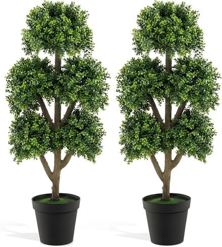 GOFLAME 45" Artificial Boxwood Topiary Ball Tree, Faux 5-Ball Potted Topiary Plant in Cement-Filled Pot, Indoor Outdoor Greenery Decorative Topiary Tree for Home, Office, Front Porch in Saudi Arabia