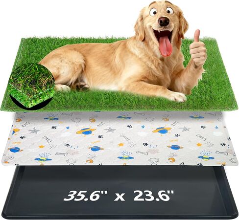 Reusable Dog Loo System with Artificial Grass Turf&Pee Pads&Tray, for Puppy Potty Training is Portable&Easy to Clean,35x23in Large Dog Litter Box Toilet for Indoor/Outdoor use in Kuwait