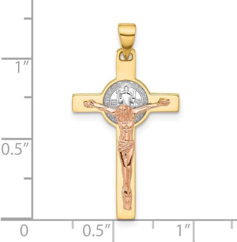 Diamond2Deal 14k Two-Tone Gold with White Rhodium Religious Crucifix Cross and St Benedict Pendant in Saudi Arabia