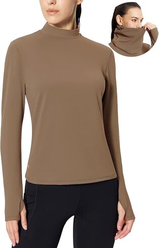 BALEAF Thermal Shirts for Women Fleece Mock Turtleneck Long Sleeve Ski Base Layer Top with Detachable Neck Gaiter Thumbholes in Saudi Arabia