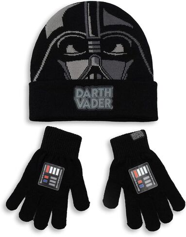 STAR WARS Darth Vader Boys Black Beanie and Gloves Set | Warm Winter Accessories for Kids in Saudi Arabia