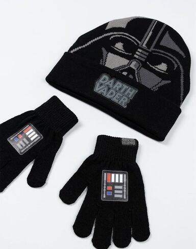 STAR WARS Darth Vader Boys Black Beanie and Gloves Set | Warm Winter Accessories for Kids in Saudi Arabia
