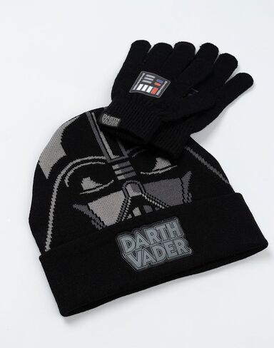STAR WARS Darth Vader Boys Black Beanie and Gloves Set | Warm Winter Accessories for Kids in Saudi Arabia