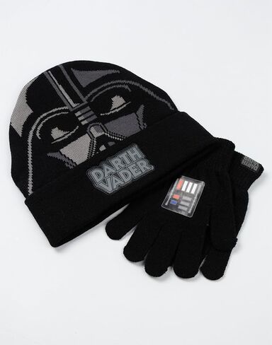 STAR WARS Darth Vader Boys Black Beanie and Gloves Set | Warm Winter Accessories for Kids in Saudi Arabia