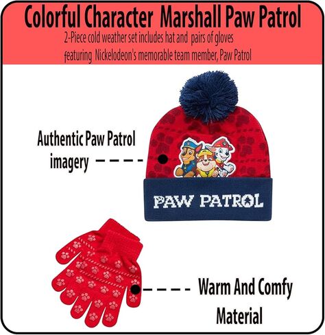 Nicklelodeon Paw Patrol Boy's Winter Hat and 2 Pair of Gloves or Mittens Set (Age 2-7) Size Age 4-7, Paw Patrol Red Glove with Handwarmers in Saudi Arabia