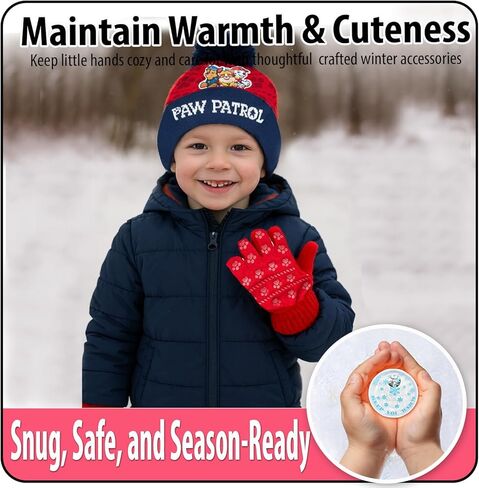 Nicklelodeon Paw Patrol Boy's Winter Hat and 2 Pair of Gloves or Mittens Set (Age 2-7) Size Age 4-7, Paw Patrol Red Glove with Handwarmers in Saudi Arabia