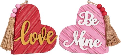 Valery Madelyn Valentines Day Decorations, 2Pcs Wooden Heart Decor Table Centerpieces, Love Sign for Valentines Proposal Wedding Tiered Tray Living Room Dining Room Shelf, 4 Inch in Saudi Arabia