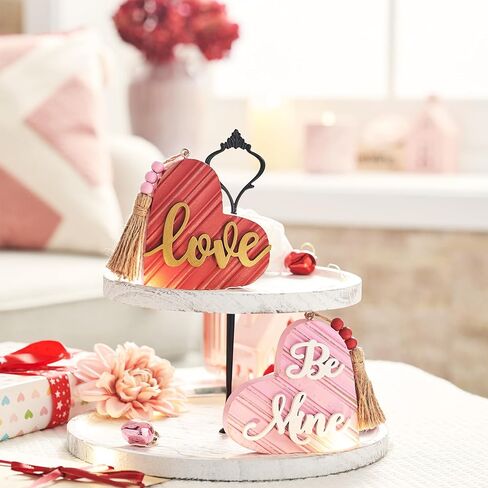 Valery Madelyn Valentines Day Decorations, 2Pcs Wooden Heart Decor Table Centerpieces, Love Sign for Valentines Proposal Wedding Tiered Tray Living Room Dining Room Shelf, 4 Inch in Saudi Arabia