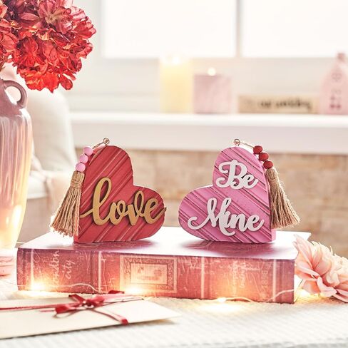 Valery Madelyn Valentines Day Decorations, 2Pcs Wooden Heart Decor Table Centerpieces, Love Sign for Valentines Proposal Wedding Tiered Tray Living Room Dining Room Shelf, 4 Inch in Saudi Arabia