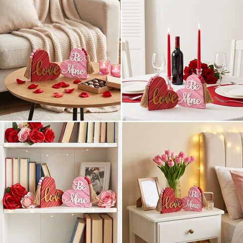 Valery Madelyn Valentines Day Decorations, 2Pcs Wooden Heart Decor Table Centerpieces, Love Sign for Valentines Proposal Wedding Tiered Tray Living Room Dining Room Shelf, 4 Inch in Saudi Arabia