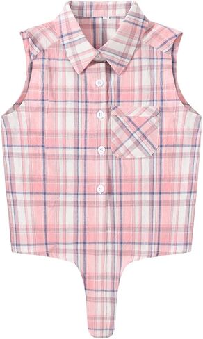 Girls Western Shirt Plaid Sleeveless Button Down Cowgirl Outfits Tie Knot Blouse Shirts in Saudi Arabia