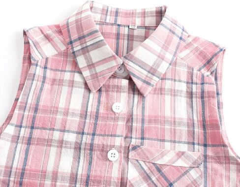 Girls Western Shirt Plaid Sleeveless Button Down Cowgirl Outfits Tie Knot Blouse Shirts in Saudi Arabia