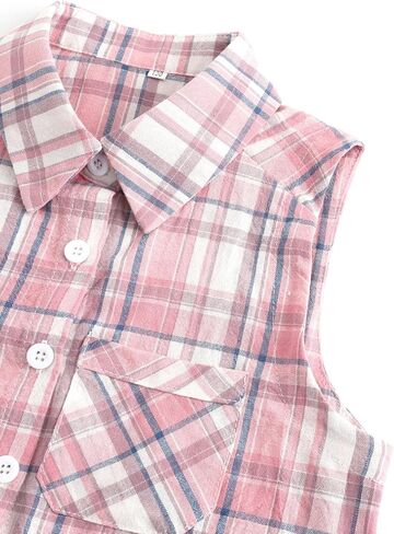 Girls Western Shirt Plaid Sleeveless Button Down Cowgirl Outfits Tie Knot Blouse Shirts in Saudi Arabia
