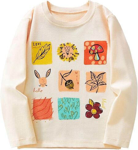 Girls Long Sleeve T-Shirt Graphic Pullover Top with Floral Artistic Print for Everyday Casual Wear 3-8 Years in Saudi Arabia