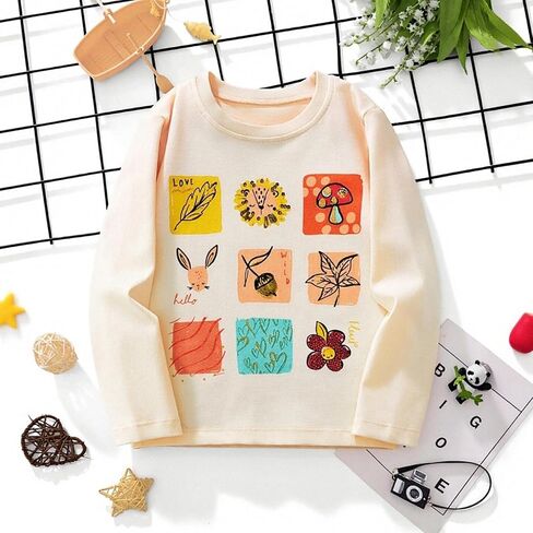 Girls Long Sleeve T-Shirt Graphic Pullover Top with Floral Artistic Print for Everyday Casual Wear 3-8 Years in Saudi Arabia