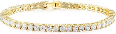 سوار تنس زركونيا مكعب 3 مم مطلي بالذهب 14 قيراط للنساء والرجال، سوار تنس كلاسيكي مقاس معصم صغير 6-7.5 بوصة in Kuwait