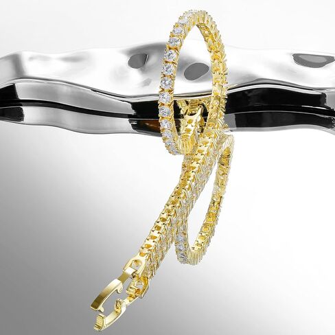 سوار تنس زركونيا مكعب 3 مم مطلي بالذهب 14 قيراط للنساء والرجال، سوار تنس كلاسيكي مقاس معصم صغير 6-7.5 بوصة in Kuwait