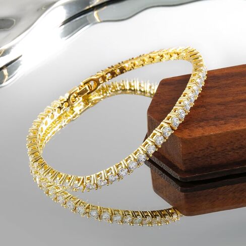 سوار تنس زركونيا مكعب 3 مم مطلي بالذهب 14 قيراط للنساء والرجال، سوار تنس كلاسيكي مقاس معصم صغير 6-7.5 بوصة in Kuwait