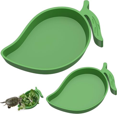 Pawfly 2 Pcs Leaf Reptile Water Dish, Reptile Water Bowl, Tortoise Habitat Accessories, Bearded Dragon Water Bowl, Pet Food Feeding Plate for Turtle Small Snake Lizard, 2 Sizes in Kuwait