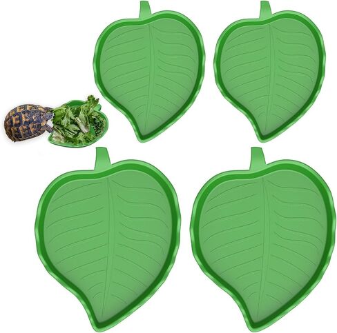 Pawfly 2 Pcs Leaf Reptile Water Dish, Reptile Water Bowl, Tortoise Habitat Accessories, Bearded Dragon Water Bowl, Pet Food Feeding Plate for Turtle Small Snake Lizard, 2 Sizes in Kuwait