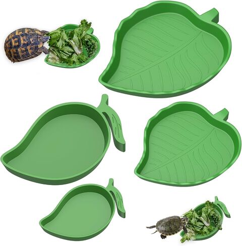 Pawfly 2 Pcs Leaf Reptile Water Dish, Reptile Water Bowl, Tortoise Habitat Accessories, Bearded Dragon Water Bowl, Pet Food Feeding Plate for Turtle Small Snake Lizard, 2 Sizes in Kuwait