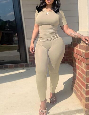 Two Piece Outfits For Women Summer Casual Short Sleeve Jogging Suits in Saudi Arabia