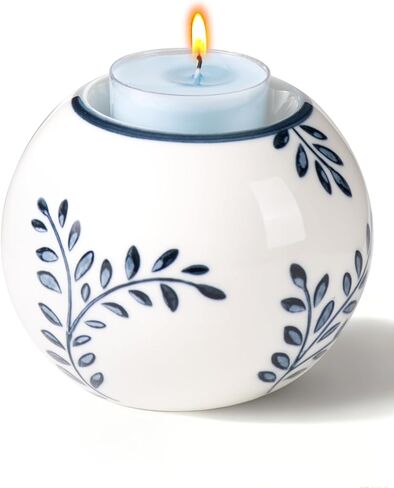 حامل شموع تيلايت من السيراميك، حامل شمعدان صيني للشمعة المستدقة، ديكور أزرق وأبيض، زهور وفروع in Kuwait